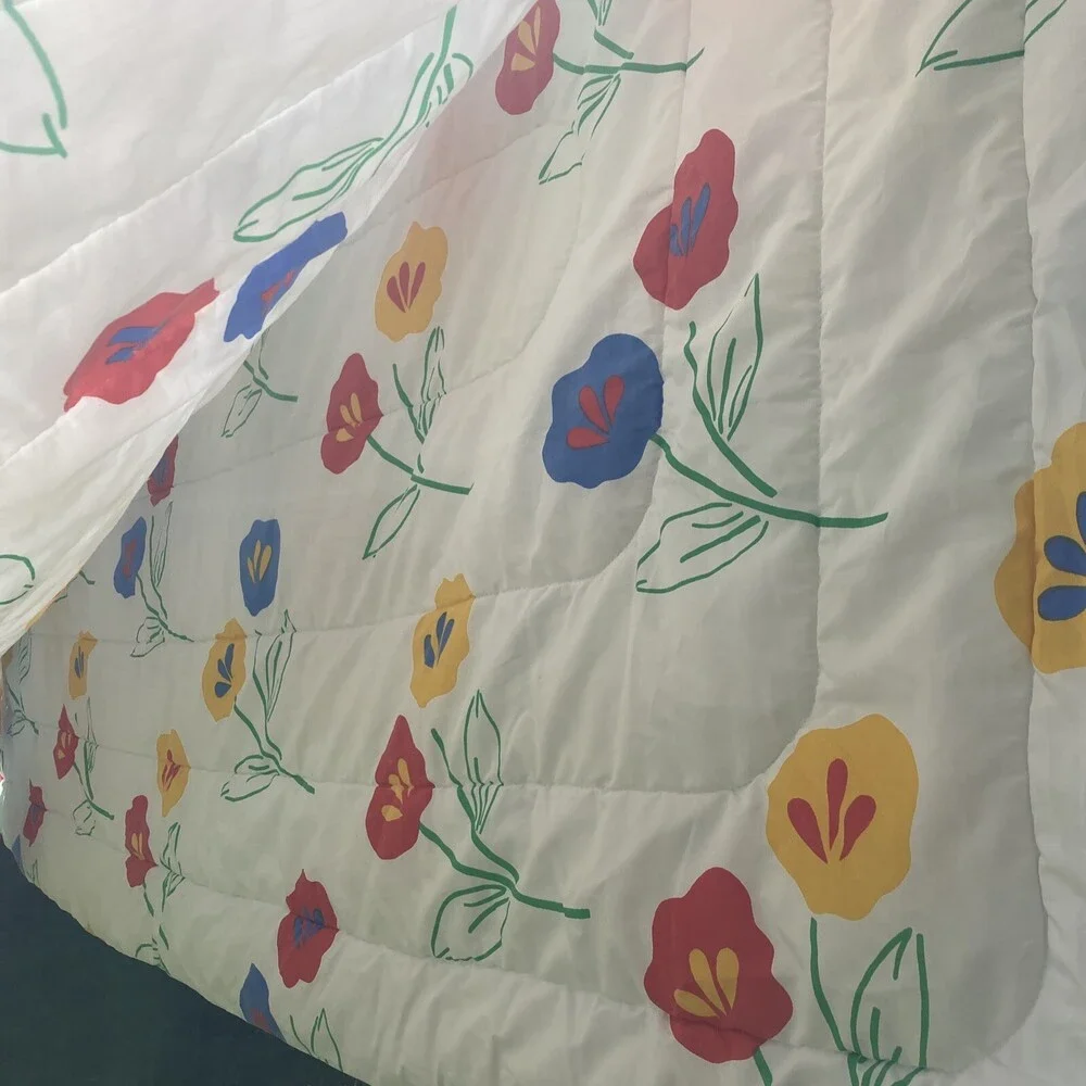 VTG Twin Comforter Burlington Colorful Floral Waves Marimekko Style 80s Rainbow